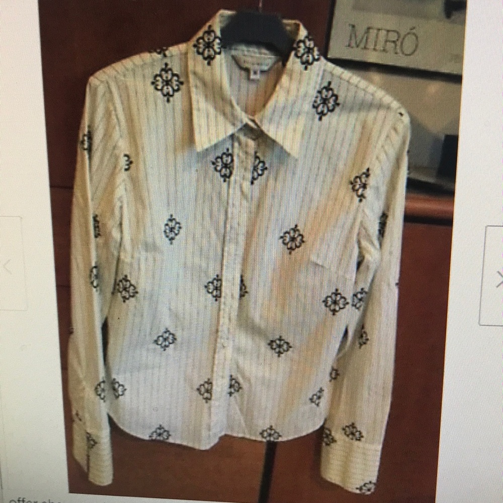 NWOT Liquid M off white black pinstripe embroidery